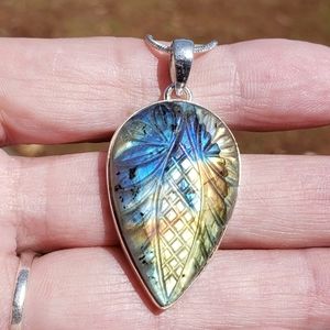 Hand Carved Spectrolite Labradorite Pendant